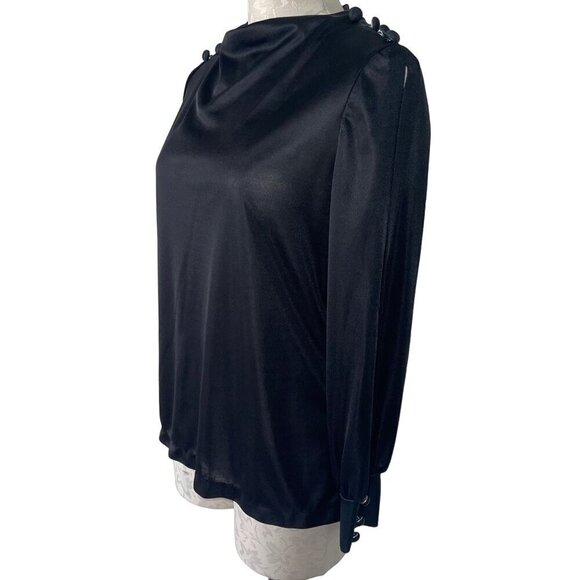 California West Set Vintage 1970s Womens Blouse Size Small Black Open Sleeve - Picture 2 of 8